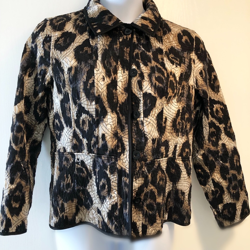 Chico's Animal Print Jacket Size: Large. Brown/Black